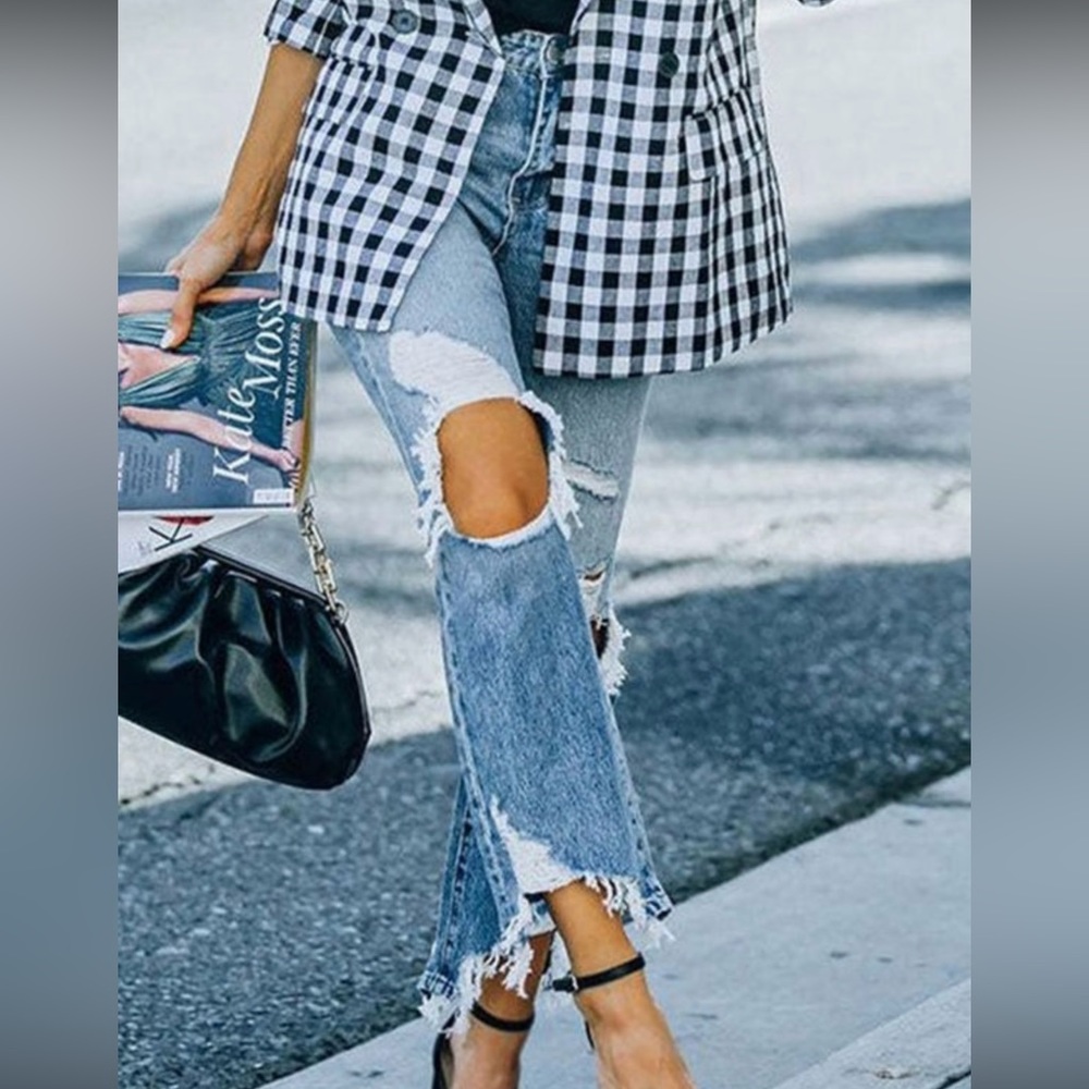 Light Blue Distressed High Waist Jean